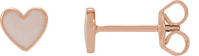 14K Gold Enamel Heart Earrings - Rose Gold