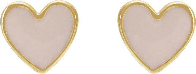 14K Gold Enamel Heart Earrings - Yellow Gold - view 2