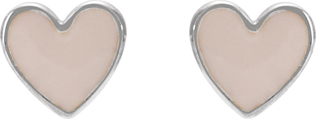 14K Gold Enamel Heart Earrings - White Gold - view 2