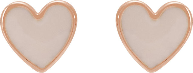14K Gold Enamel Heart Earrings - Rose Gold - view 2