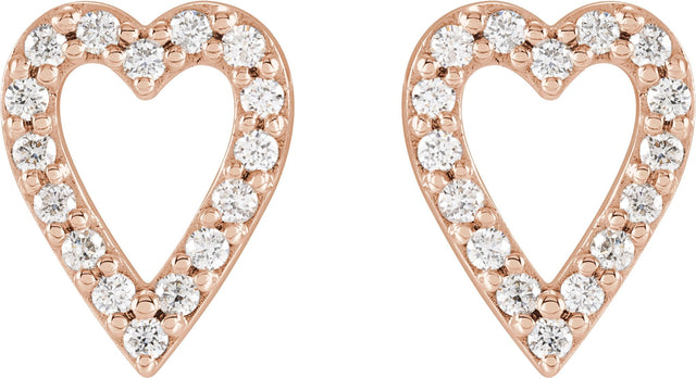 14K Gold Round Natural Diamond Accented Heart Earrings – 1.2mm Stones - Rose Gold - view 4