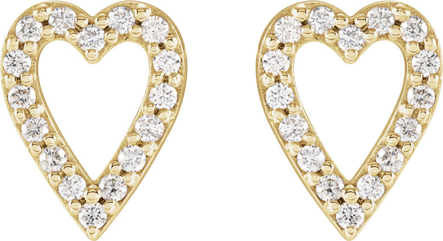 14K Gold Round Natural Diamond Accented Heart Earrings – 1.2mm Stones - Yellow Gold - view 4