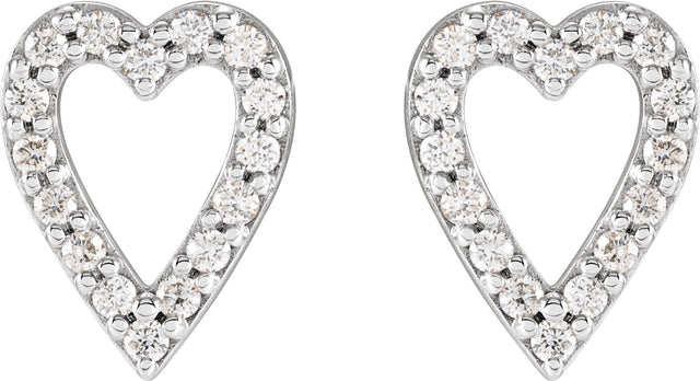 Platinum Round Natural Diamond Accented Heart Earrings – 1.2mm Stones - view 4