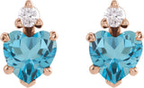 14K Gold Natural London Blue Topaz & Natural Diamond Accented Heart Earrings - Rose Gold - view 6