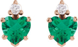 14K Gold Lab-Grown Emerald & Natural Diamond Accented Heart Earrings - Rose Gold - view 6