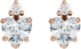 14K Gold Natural White Sapphire & Natural Diamond Accented Heart Earrings - Rose Gold - view 6