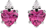 Platinum Natural Pink Tourmaline & Natural Diamond Accented Heart Earrings - view 6