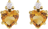 14K Gold Natural Citrine & Natural Diamond Accented Heart Earrings - Yellow Gold - view 4