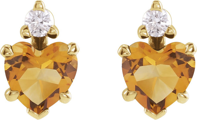 14K Gold Natural Citrine & Natural Diamond Accented Heart Earrings - Yellow Gold - view 4