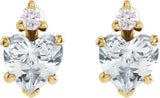 14K Gold Natural White Sapphire & Natural Diamond Accented Heart Earrings - Yellow Gold - view 4