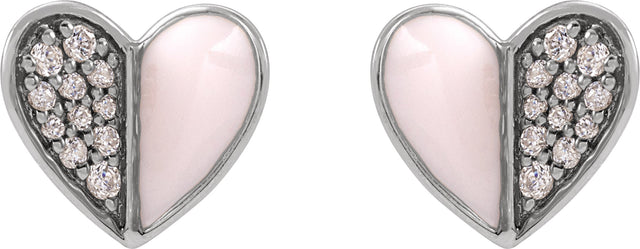 14K Gold Round Natural Diamond Heart Earrings – 1.2mm Stones - White Gold - view 4