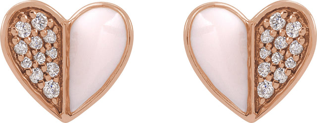 14K Gold Round Natural Diamond Heart Earrings – 1.2mm Stones - Rose Gold - view 4