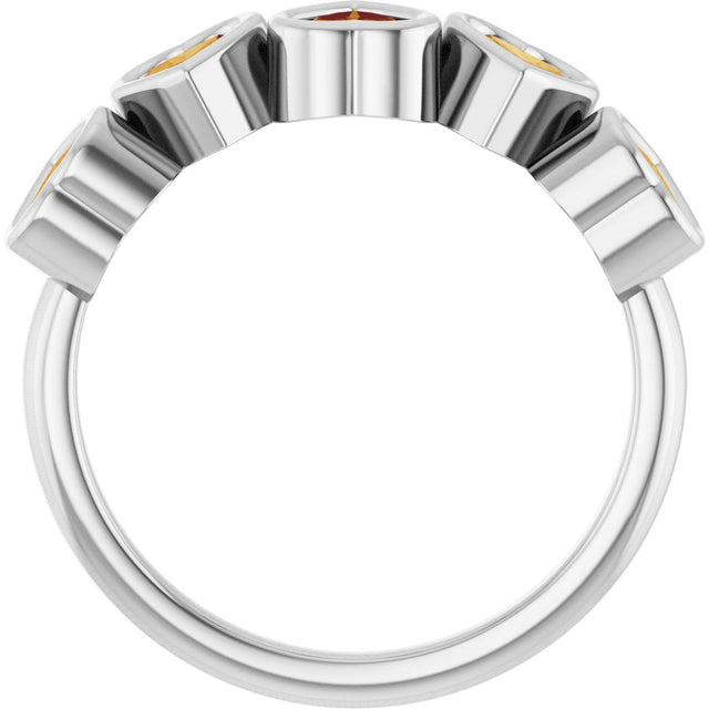14K Gold Natural Citrine Five-Stone Heart Ring - White Gold - view 12