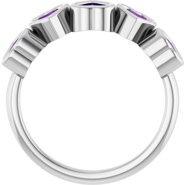 14K Gold Natural Amethyst Five-Stone Heart Ring - White Gold - view 12