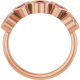 14K Gold Natural Amethyst Five-Stone Heart Ring - Rose Gold - view 12