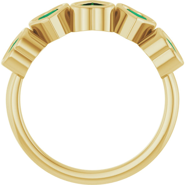 14K Gold Lab-Grown Emerald Five-Stone Heart Ring - Yellow Gold - view 12