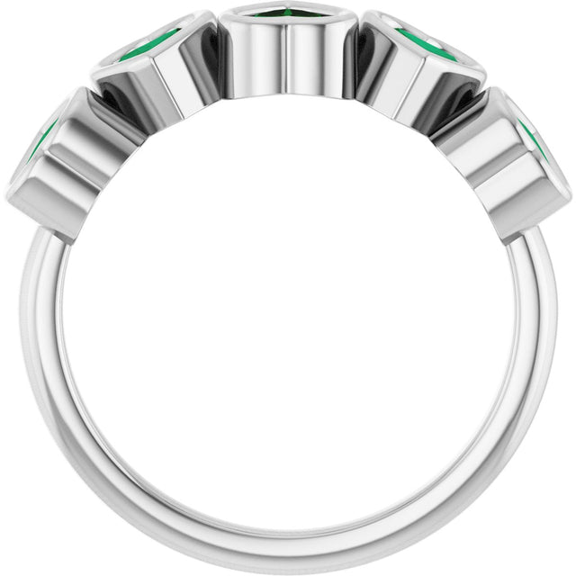 Platinum Lab-Grown Emerald Five-Stone Heart Ring - view 12