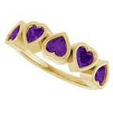 14K Gold Natural Amethyst Five-Stone Heart Ring - Yellow Gold - view 15