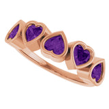 14K Gold Natural Amethyst Five-Stone Heart Ring - Rose Gold - view 15