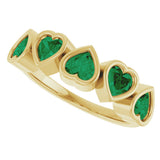 14K Gold Lab-Grown Emerald Five-Stone Heart Ring - Yellow Gold - view 15