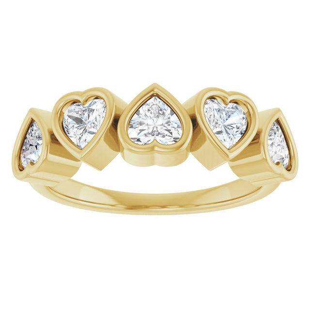 14K Gold Natural White Sapphire Five-Stone Heart Ring - Yellow Gold - view 13