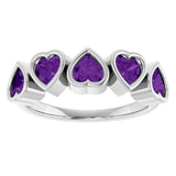 Platinum Natural Amethyst Five-Stone Heart Ring - view 13