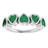 14K Gold Lab-Grown Emerald Five-Stone Heart Ring - White Gold - view 13