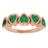 14K Gold Lab-Grown Emerald Five-Stone Heart Ring - Rose Gold - view 13