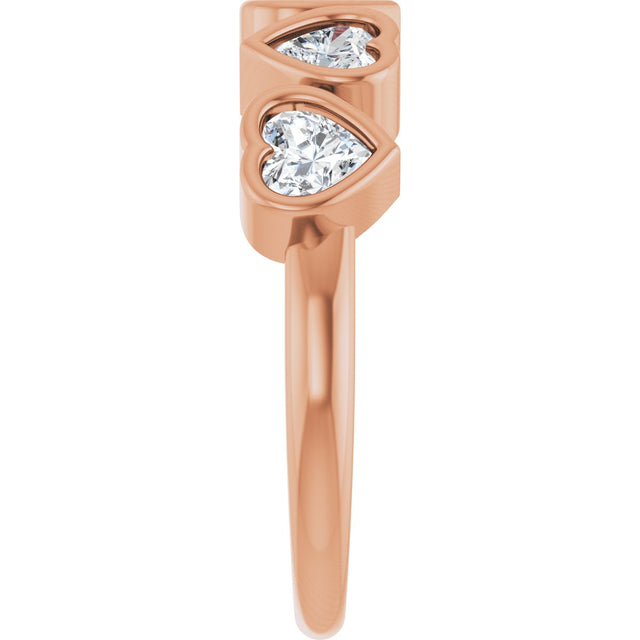 14K Gold Natural White Sapphire Five-Stone Heart Ring - Rose Gold - view 14