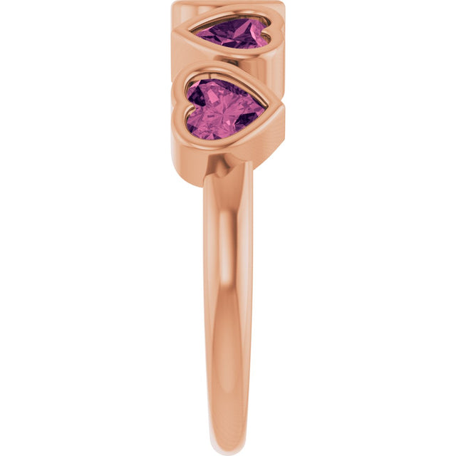 14K Gold Natural Pink Tourmaline Five-Stone Heart Ring - Rose Gold - view 14