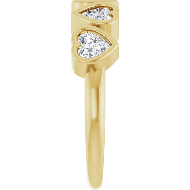 14K Gold Natural White Sapphire Five-Stone Heart Ring - Yellow Gold - view 14