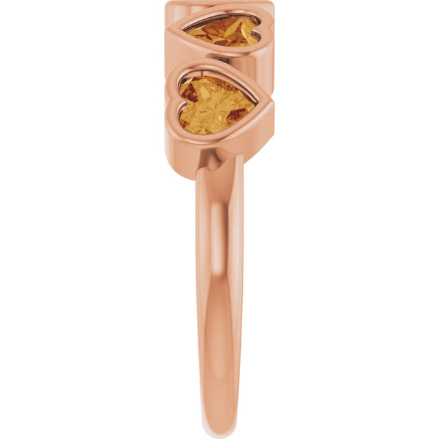 14K Gold Natural Citrine Five-Stone Heart Ring - Rose Gold - view 14