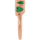 14K Gold Lab-Grown Emerald Five-Stone Heart Ring - Rose Gold - view 14