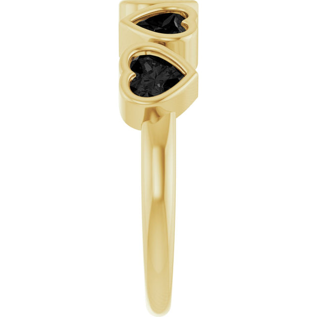 14K Gold Natural Black Onyx Five-Stone Heart Ring - Yellow Gold - view 14
