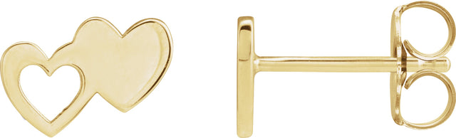 14K Gold Double Heart Stud Earring - Yellow Gold