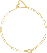 14K Gold Heart & Paperclip-Style Bracelet – 14x11mm - Yellow Gold