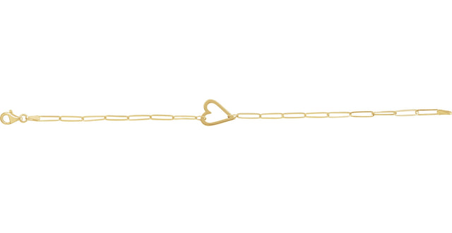 14K Gold Heart & Paperclip-Style Bracelet – 14x11mm - Yellow Gold - view 2