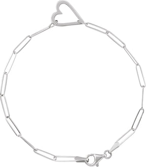 14K Gold Heart & Paperclip-Style Bracelet – 14x11mm - White Gold