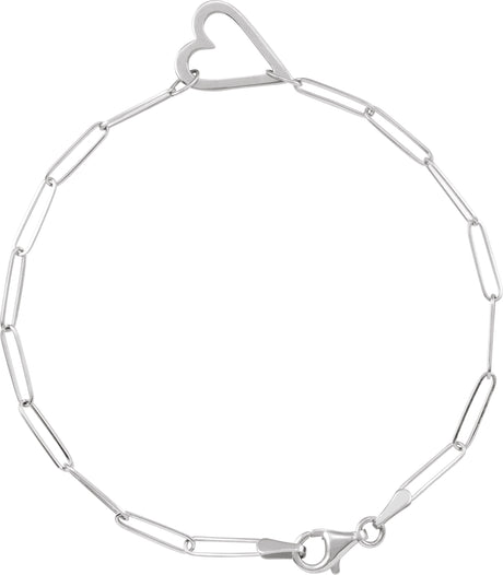 14K Gold Heart & Paperclip-Style Bracelet – 14x11mm - White Gold