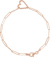 14K Gold Heart & Paperclip-Style Bracelet – 14x11mm - Rose Gold