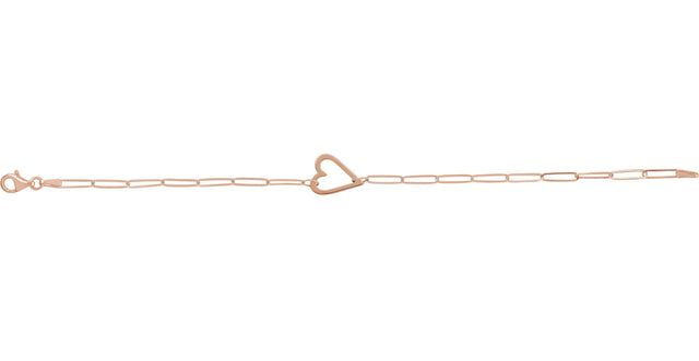 14K Gold Heart & Paperclip-Style Bracelet – 14x11mm - Rose Gold - view 2