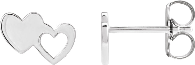 Platinum Double Heart Stud Earring