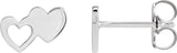 14K Gold Double Heart Stud Earring - White Gold
