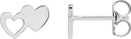 14K Gold Double Heart Stud Earring - White Gold
