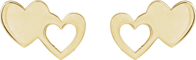 14K Gold Double Heart Stud Earring - Yellow Gold - view 2