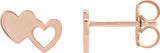 14K Gold Double Heart Stud Earring - Rose Gold