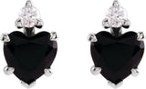 Platinum Natural Black Onyx & Natural Diamond Accented Heart Earrings - view 6