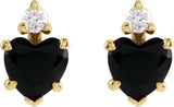 14K Gold Natural Black Onyx & Natural Diamond Accented Heart Earrings - Yellow Gold - view 4