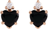 14K Gold Natural Black Onyx & Natural Diamond Accented Heart Earrings - Rose Gold - view 6