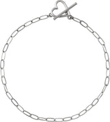 14K Gold Heart & Paperclip-Style Bracelet - White Gold